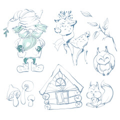 Autumn forest harvest clip art coloring page line art