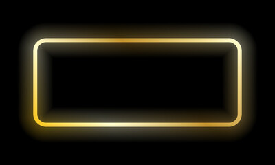 Gold neon rectangle. Vector illustration.