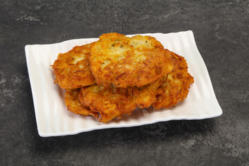 Roasted potato pancakes in the bowl