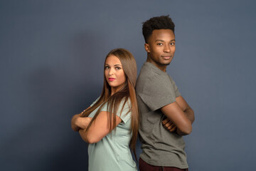 man and woman collaborators office team couple working together