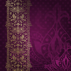 Indian ethnic oriental banner with empty space for text. Luxury card or invitation in gold and purple colors