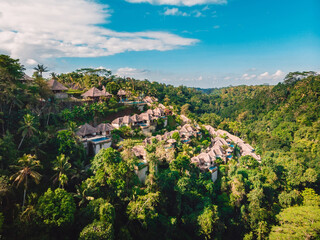 Fototapeta na wymiar Aerial view of jungle with luxury resort in Ubud