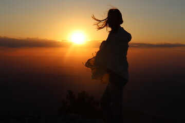 Fototapeta premium silhouette of a woman in sunset