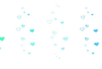 Fototapeta na wymiar Light Blue, Green vector background with Shining hearts.