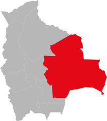 Santa Cruz department isolated on bolivia map. Business backgrounds and Backdrops.