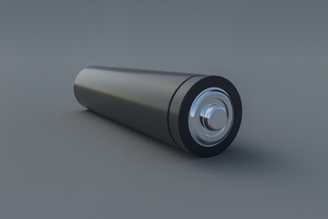 One black blank battery aa or aaa size on gray background. Concept of alternative fuel and saving ecology. 3d rendering