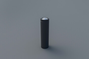 One black blank battery aa or aaa size on gray background. Concept of alternative fuel and saving ecology. 3d rendering