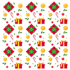 Christmas background with gifts and Christmas decorations. Vector flat style illustration