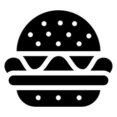 
Round bread loaf stuffed with veggies, cheese and chicken, hamburger icon in solid design 
