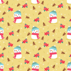 Cute Snowman and red flowers in Christmas theme