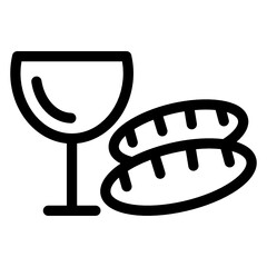 
Juice glass with bread loafs, solid icon of breakfast 
