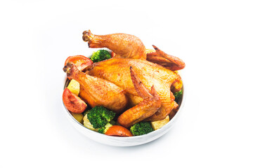 roasted chicken and potatoes on white plate
