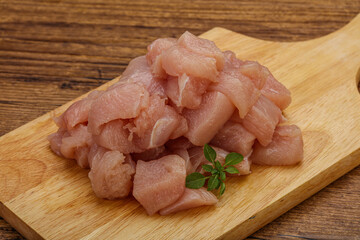 Raw diced chicken for cooking