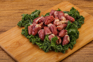 Raw chicken hearts for cooking