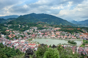 Naklejka premium Landscape of Sa Pa city in Lao Cai province, Vietnam.