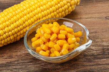 Sweet yellow corn in the bowl