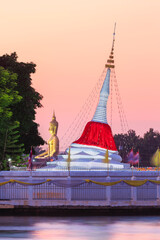 evening time, Mutao pagoda diagonal or Bang Pain-Light-House at Wat Pimai Yigavas, since 1985, Nonthaburi province, Thailand
