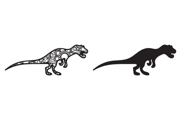 Dinosaur mandala and silhouette isolated in white background. Dinosaur Mandala vector cut file.