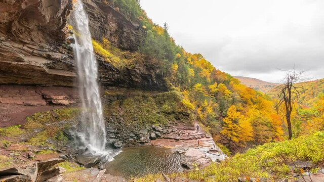 Kaaterskill Falls, Catskills, New York Autumn Timelapse Video from Side
