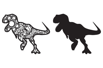 Dinosaur t-rex mandala and silhouette isolated in white background. Dinosaur Mandala cut file