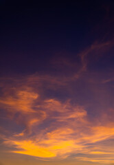 Fototapeta na wymiar sunset in the evening sky on twilight vertical 