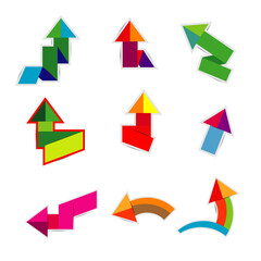 Colorful paper arrow stickers with shadows