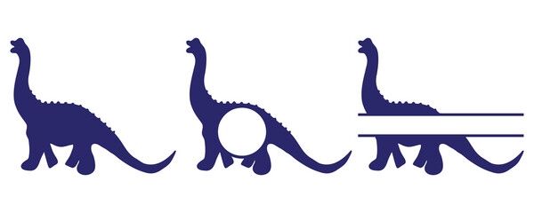 Brontosaurus dinosaur silhouette and cut monogram with s space for name. Isolated on white background.