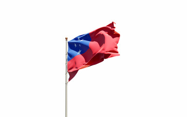 National state flag of Samoa fluttering at sky background.
