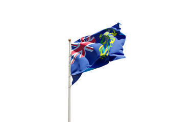 National state flag of Pitcairn fluttering at sky background.