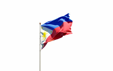National state flag of Philippines fluttering at sky background.