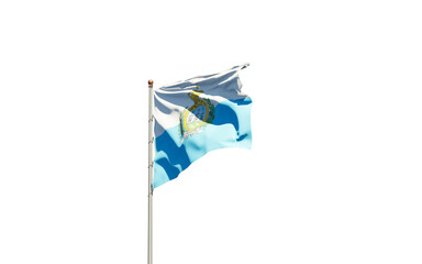 National state flag of San Marino fluttering at sky background.