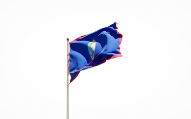 Beautiful national state flag of Guam on white background. Isolated close-up Guam flag 3D artwork.