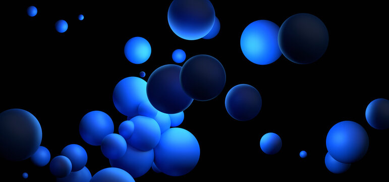 Abstract 3d render, background design with blue spheres