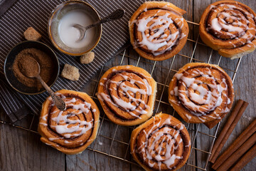 Fresh home baked sweet cinnamon buns with frosting