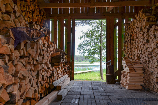 traditional woodshed in Belorussian village near Polatsk	