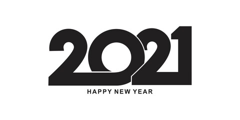 Happy 2021 New Year Greeting Card, logo design. Happy New Year Lettering with burst rays, Holiday Vector Illustration 