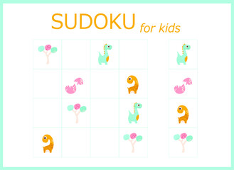 sudoku for kids with dinosaurs. Sudoku. Children's puzzles. Educational game for children. colored dinosaurs