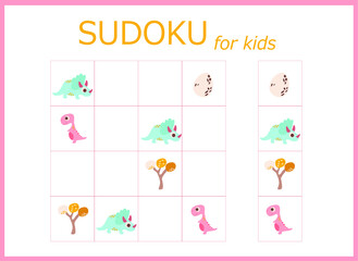 sudoku for kids with dinosaurs. Sudoku. Children's puzzles. Educational game for children. colored dinosaurs