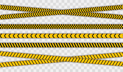 Warning stripes set. Police line, danger stripes. Yellow stripes border. Caution tape. Do not cross.