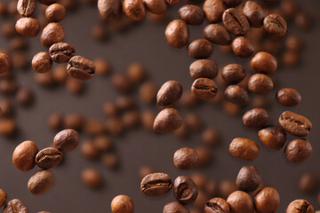 Coffee beans background on black background