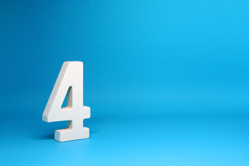 No 4 ( Four ) Isolated Blue  Background with Copy Space - Number 4 Percentage or Promotion - Independence Day Concept