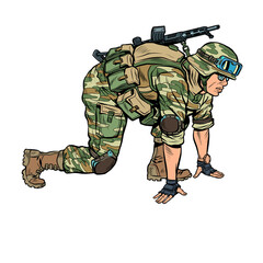 Fototapeta premium modern soldier in the starting position