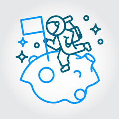 Flat Design astronaut landing on the moon Vector Premium EPS10