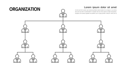 Organization Chart Infographics with People Icon and Abstract Line, Business Structure, Vector Illustration