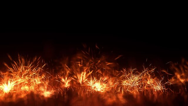 Fireworks Background, Realistic 3D animation of sparkler burning on ground on dark background, fireworks sparks, 4K High Quality, 3D render