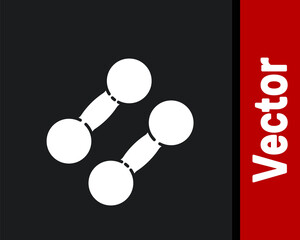 White Dumbbell icon isolated on black background. Muscle lifting icon, fitness barbell, gym, sports equipment, exercise bumbbell. Vector Illustration.