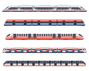 Trains, subways and metro railway transport wagons