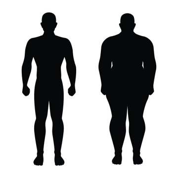 Fat and thin man silhouette vector on white background