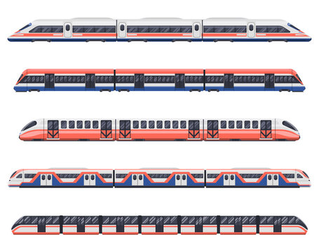 Trains, subways and metro railway transport wagons