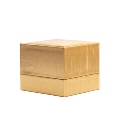Golden gift box isolated on a white background. Close up.